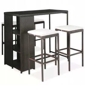   Set Mobilier Bar pentru Grădină, Rattan PE și Oțel, Maro cu Pernuțe Crem