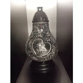   Lampion Decorativ din Sticlă cu Motiv Înger în Inimă, Argintiu, 36 cm Înălțime