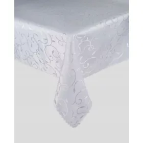   Față de masă elegantă și rezistentă la pete, 140x350cm, model floral delicat, alb