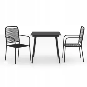   Set de Mobilier de Grădină pentru Zona de Luat Masa, 3 Piese, Corzi Bumbac și Oțel, Negru