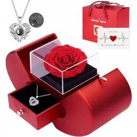   Roză Eternă în Sticlă cu Colier - Cadou de Valentine's Day