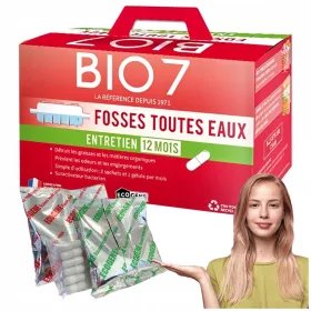    BACTERII PENTRU FOSE SEPTICE SI STATII DE TRATARE A APĂRI UZABILE BIO7 ENTRETIEN 2KG 12 LUNI FRANCEZĂ