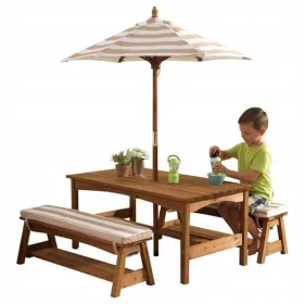    SET DE GRADINA DIN LEMN MASA BANCURI Umbrela de soare PENTRU COPII SET MOBILA