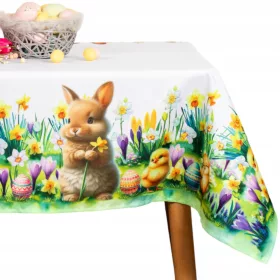   Față de masă de Paște albă, rezistentă la pete, cu imprimeu festiv 140x200 cm