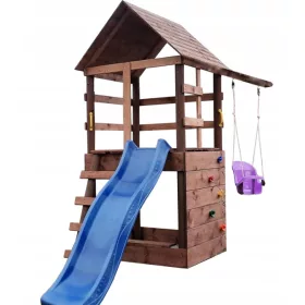    LOC DE JOACĂ DIN LEMN DIN BURȘTEN PENTRU Grădină TURN HAUS + GALEȚĂ IMPREGNATĂ