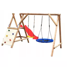    LOC DE JOOCĂ DIN LEMN PENTRU Grădină HAPPY PLAYGROUND DUO 2X LEAGAN LEMN GRUP