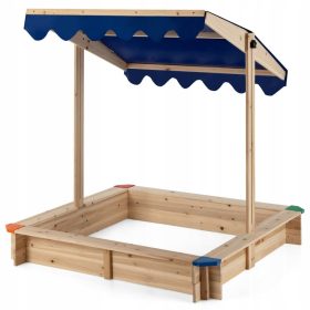    Cutie de nisip din lemn cu acoperiș și copertă reglabilă