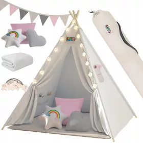 Cort Tipi pentru Copii Roz 120x120x160cm Perne Mat