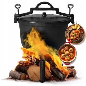    Cazan pe picioare din fontă 15L oală de vânătoare grătar pentru foc de tabără MultiGarden