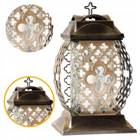   Lumânare Comemorativă de Lux Aurie cu Design Ajour și Cruce pentru Morminte