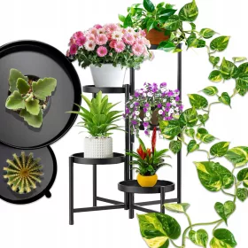  Stojak na kwiaty metalowy, 5-poziomowy, 82 cm, czarny – Stabilny i nowoczesny