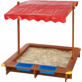    CUTIȚĂ DE NIsip cu acoperiș reglabil WOODEN KIND LAND 2 recipiente de apă