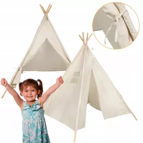    Cort Tipi Wigwam Casa Copiilor Indiani 135cm Lenjerie + Fereastra Lemn Ecru