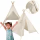 Cort Tipi Wigwam Casa Copiilor Indiani 135cm Lenjerie + Fereastra Lemn Ecru