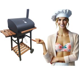    DEKRAFT BUTOI DE GRĂTAR CU CARBUNE CU GRĂTAR DE FONTĂ, LEMN, ȘEMĂ