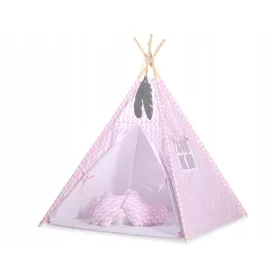    Cort TIPI pentru copii + saltea + pandantive cu pene - chevron roz