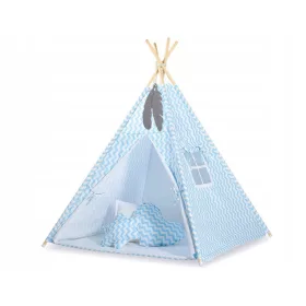   Cort TIPI pentru copii + saltea + pandantive cu pene - Chevron blue