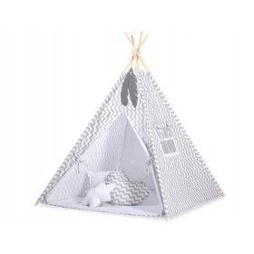   Cort TIPI pentru copii + saltea + pandantive cu pene - chevron gri