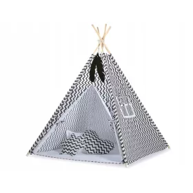    Cort TIPI pentru copii + saltea + pandantive cu pene - Chevron black
