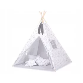    Cort TIPI pentru copii + saltea + perne + pandantive cu pene - Săgeți gri