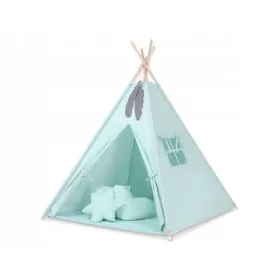    Cort TIPI pentru copii + saltea + perne + pandantive cu pene - menta deschisa