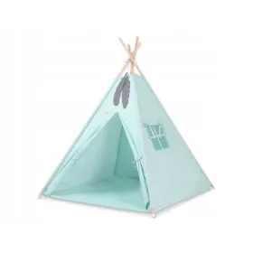    Cort TIPI pentru copii + saltea + pandantive cu pene - menta deschisa