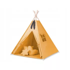    Cort TIPI pentru copii + saltea + perne + pandantive cu pene - mustar