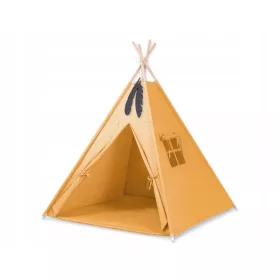    Cort TIPI pentru copii + saltea + pandantive cu pene - mustar