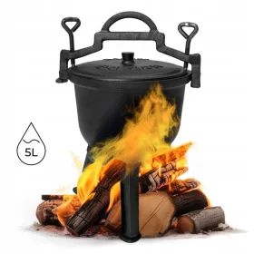    Cazan pe picioare din fontă oală de vânătoare 5L grătar pentru foc de tabără MultiGarden