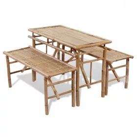   Set Mobilier de Grădină din Bambus cu Masă și 2 Bănci, 100 cm