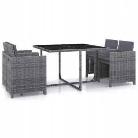   Set de Mobilier de Grădină din Rattan Sintetic cu Pernuțe, 5 Piese, Culoare Gri
