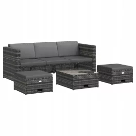   Set de Mobilier de Gradină din Rattan cu 4 Piese, Cușini, Gri