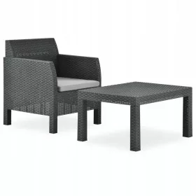 Set Relaxare 2 Piese, Fotoliu cu Masa, Rattan PP, Antracit