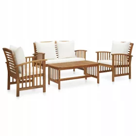   Set de Mobilier pentru Grădină din Lemn de Acacia cu 4 Piese şi Pernuţe