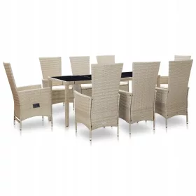   Set Mobilier de Gradină cu 9 Piese din Rattan PE, Culoare Bej cu Perne