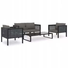 Set Relaxare pentru Grădină 5 Piese, Rattan PE cu Podușci