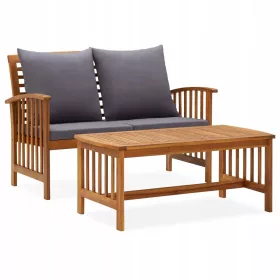   Set Relaxare pentru Grădină cu Două Piese din Lemn de Acacia, cu Pernuțe