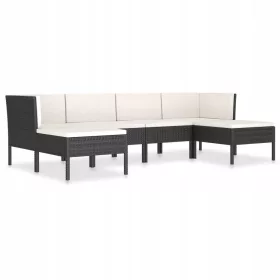  Set de Relaxare pentru Grădină, 6 Piese, Rattan PE Negru cu Perne