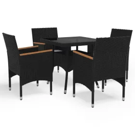   Set Mobilier de Gradină din Poliratan Negru și Acacia, 5 Piese