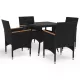 Set Mobilier de Gradină din Poliratan Negru și Acacia, 5 Piese