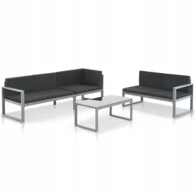 Set de Mobilier de Grădină din Aluminiu Negru - 3 Piese