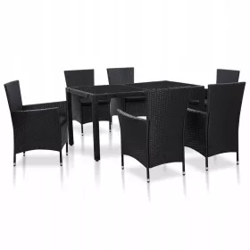 Set de Mobilier de Grădină din Poliratan Negru, 7 Piese