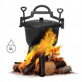   Oală în picioare din fontă Oală de vânătoare Grătar pentru foc de tabără 5L