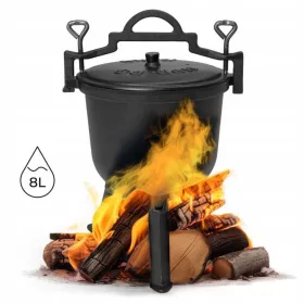    Grătar pentru foc de tabără oală de vânătoare din fontă 8L