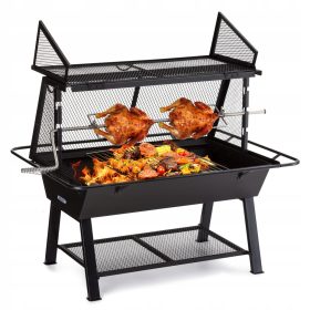  Gratar cu carbune Milos Alto cu rotisor, raft de lemn