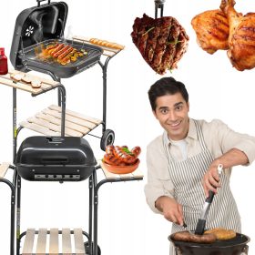    Gratar de gradina pe carbune cu capac si mese practice Solid Steel