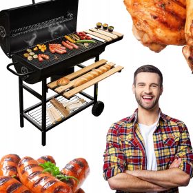    Gratar butoi de carbune cu capac, mese laterale pentru gradina Solid Steel