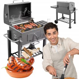    Gratar cu carbune de gradina cu capac si masuta laterala 56x42 cm Solid Steel