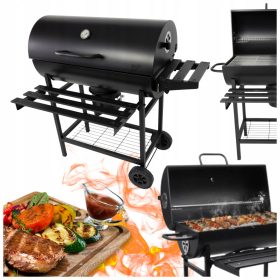    Grătar de Cărbune de Grădină cu Capac și Termometru pe Roți Large XXL 71x35 cm