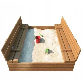    Cutie Nisip Din Lemn cu Banci pentru Copii 120x120 cm Fara Impregnare